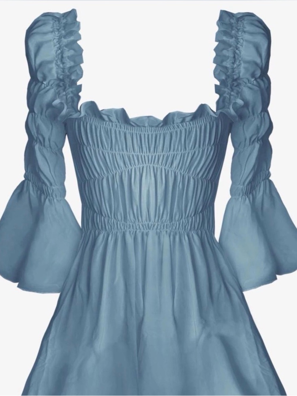 Smocked Off-Shoulder Mini Dress in Dusty Blue